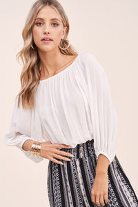 OFF THE SHOULDER TOP WITH BALLOON SLEEVES
