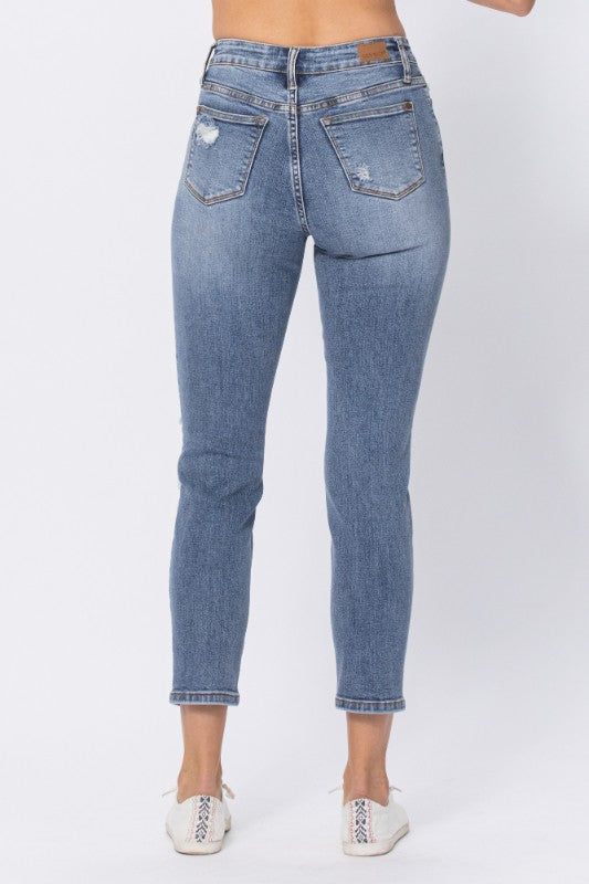 HIGH RISE DESTROYED SLIM FIT JEANS
