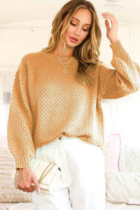 CAMEL ROUND NECK KNITTED SWEATER