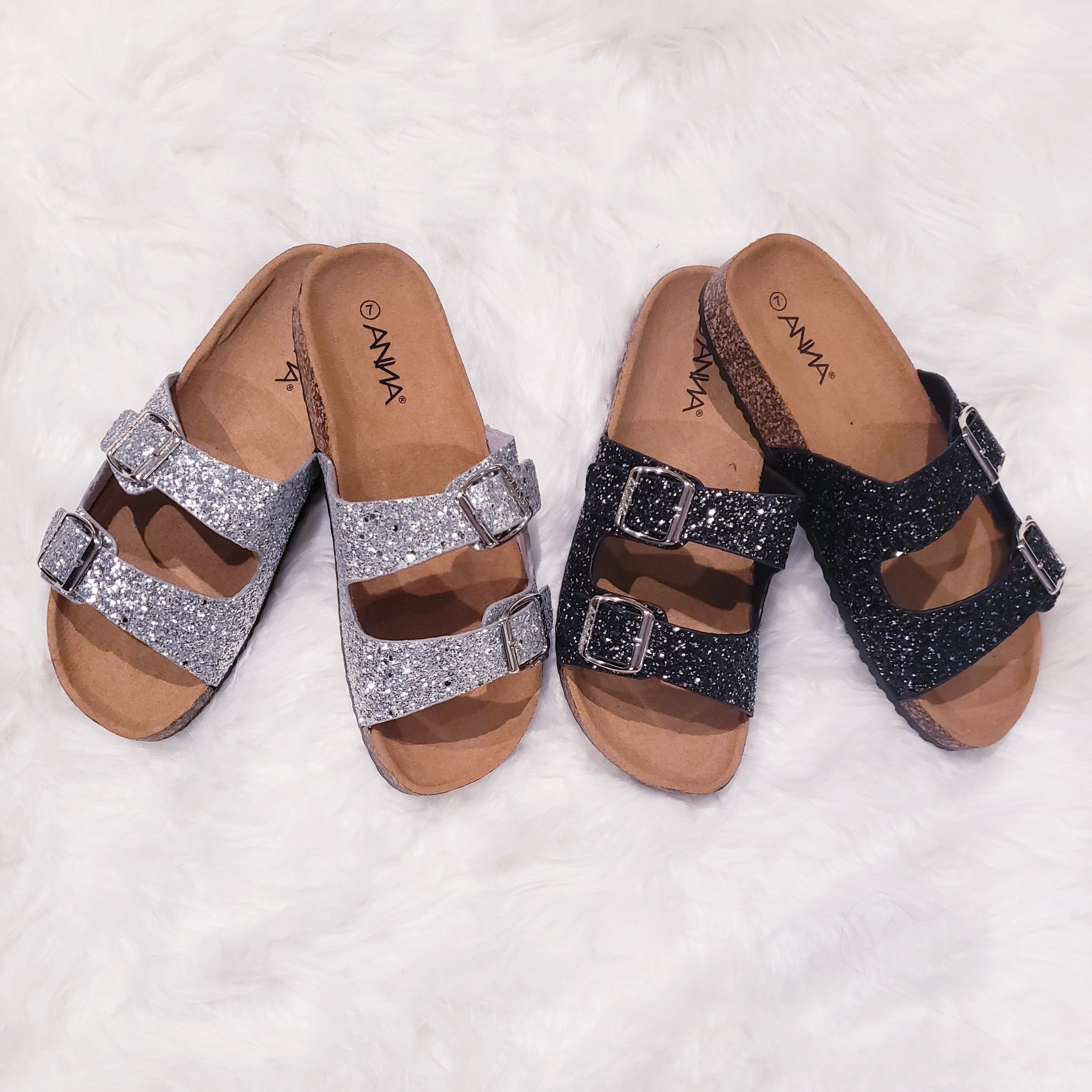 Sparkly double strap online sandals