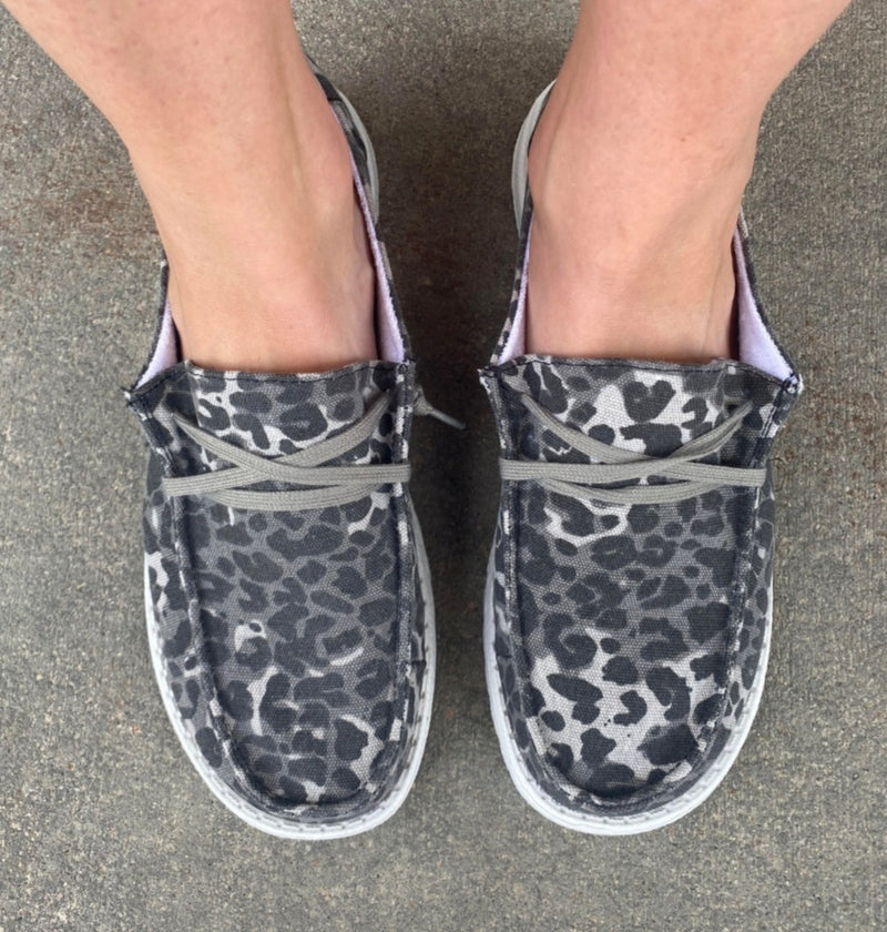 GREY LEOPARD SLIP ON SHOE