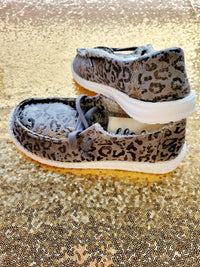 GREY METALLIC LEOPARD SLIP ON CANVAS SHOE