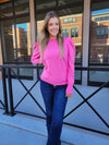 PINK PUFFED SHOULDER SWEATER