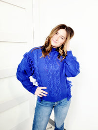 COBALT BLUE TASSEL SWEATER