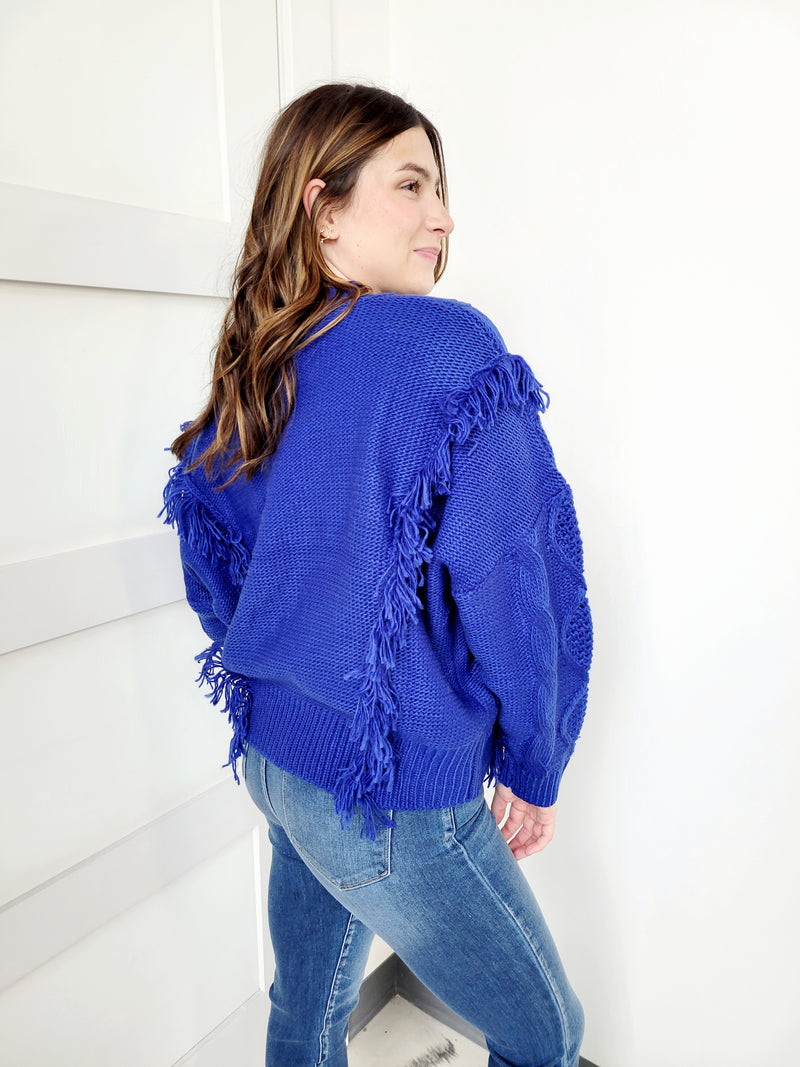 COBALT BLUE TASSEL SWEATER