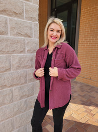 RIBBED BUTTON DOWN SHACKET