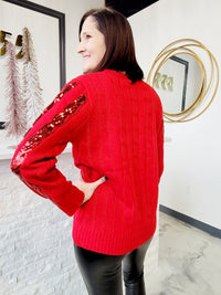 RED STRIPED SEQUIN SWEATER