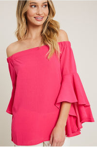 HOT PINK BELL SLEEVES OFF THE SHOULDER TOP