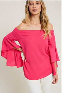 HOT PINK BELL SLEEVES OFF THE SHOULDER TOP