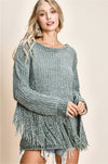 SAGE KNIT SWEATER WITH FRINGE SLEEVES