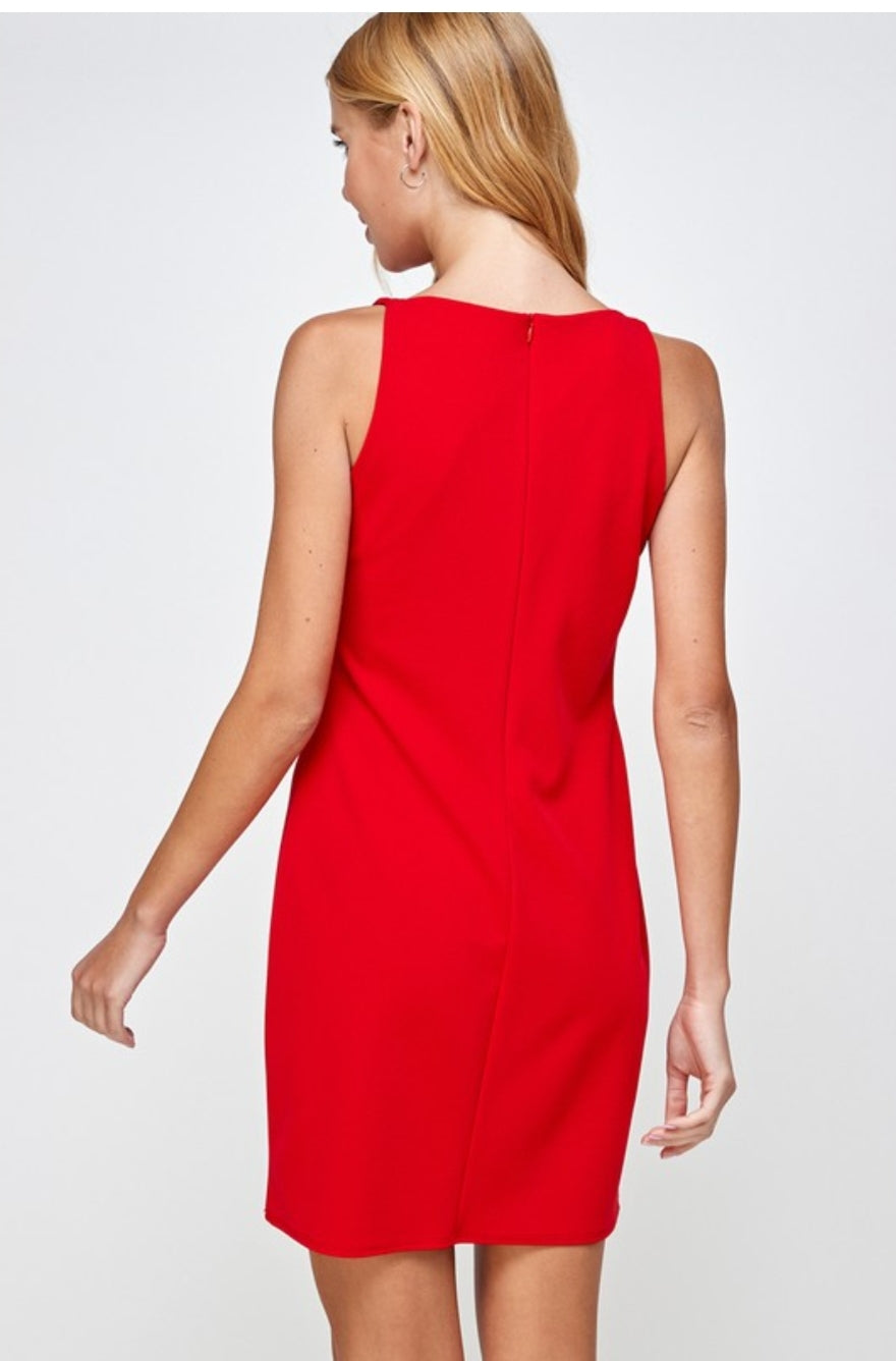 RED SOLID SHIFT DRESS